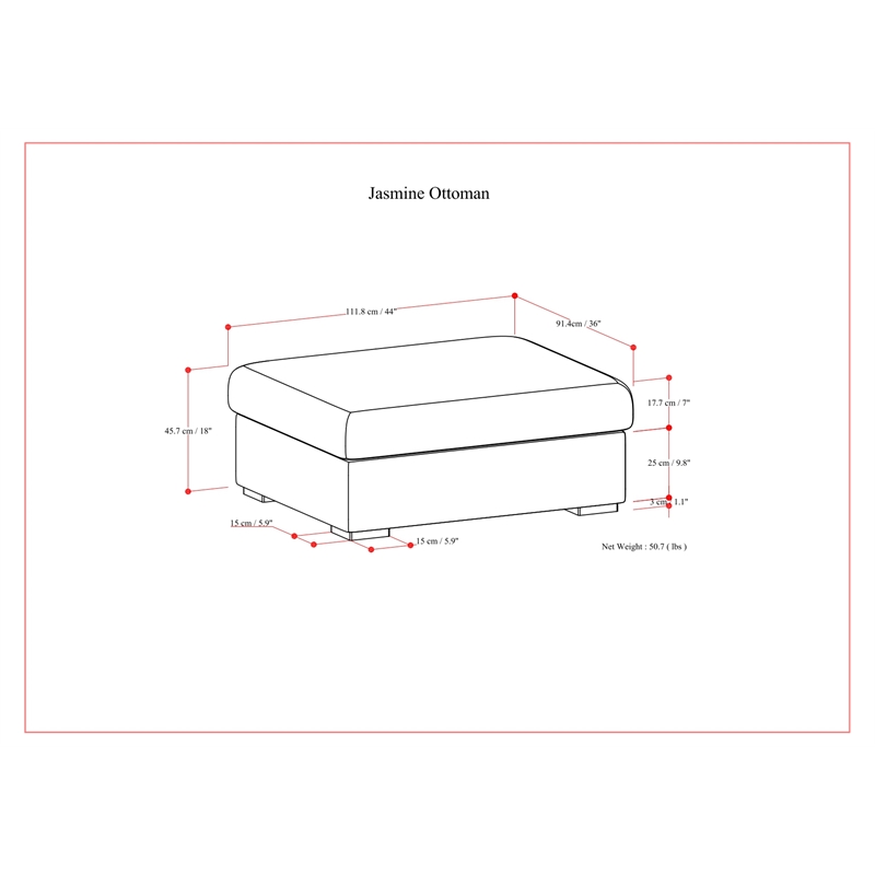Simpli Home Jasmine Ottoman in Cloud Gray Performance Fabric & Assembled