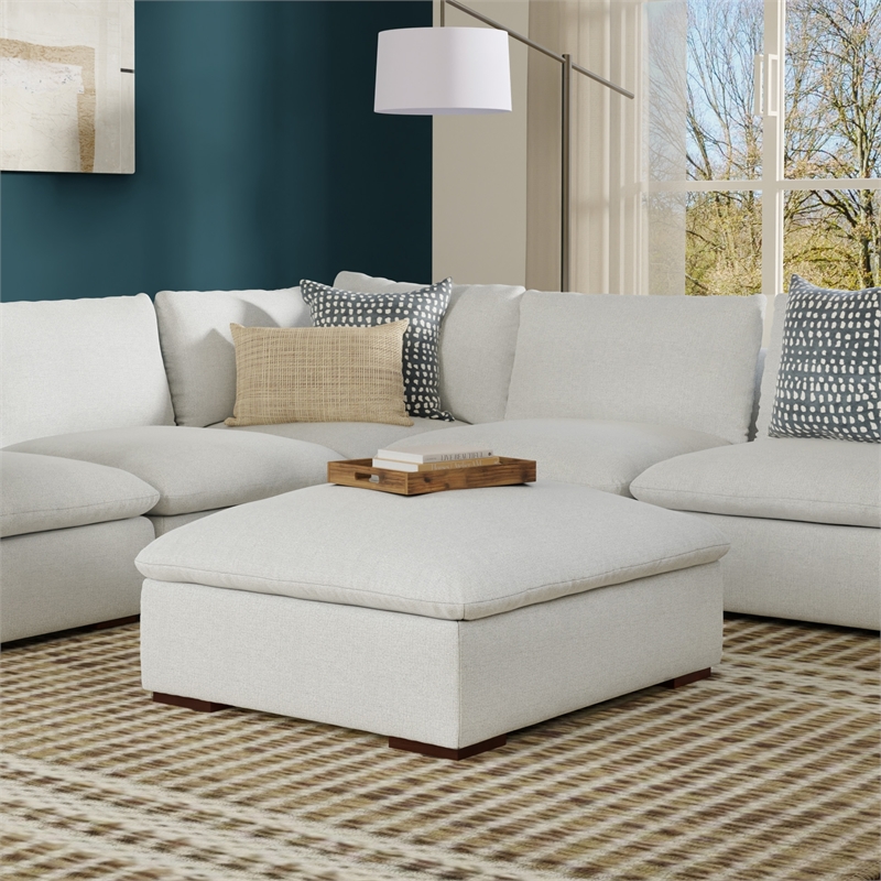 Simpli Home Jasmine Ottoman in Cloud Gray Performance Fabric & Assembled