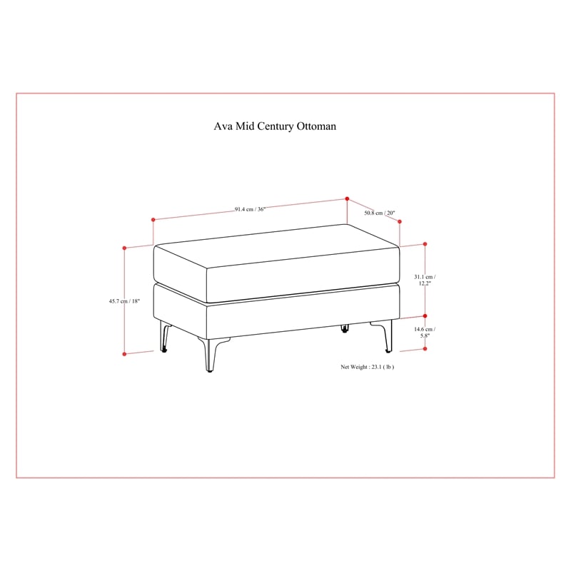 Ava Ottoman in Tightly Woven Performance off white Fabric