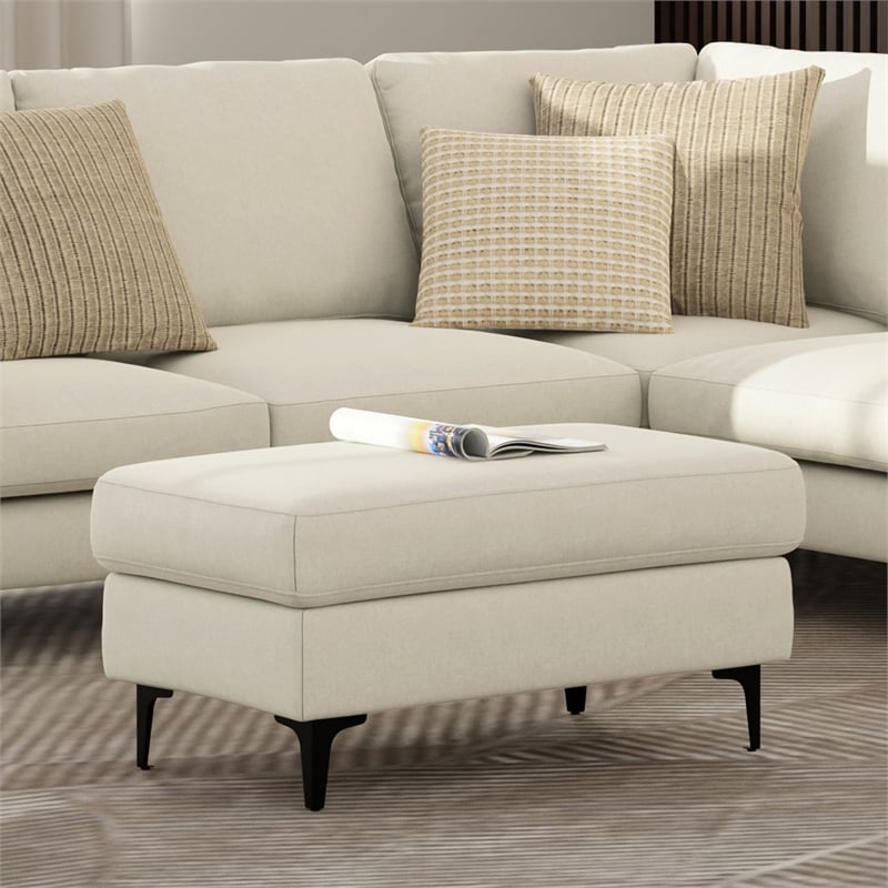 Ava Ottoman in Tightly Woven Performance off white Fabric