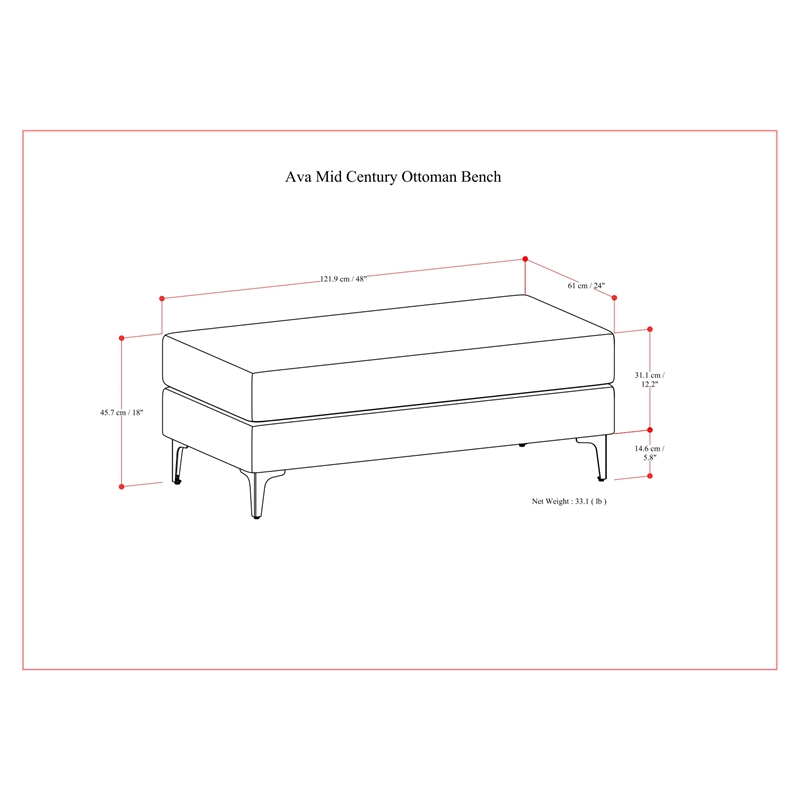 Ava Large Rectangular Ottoman in Tightly Woven Performance Fabric