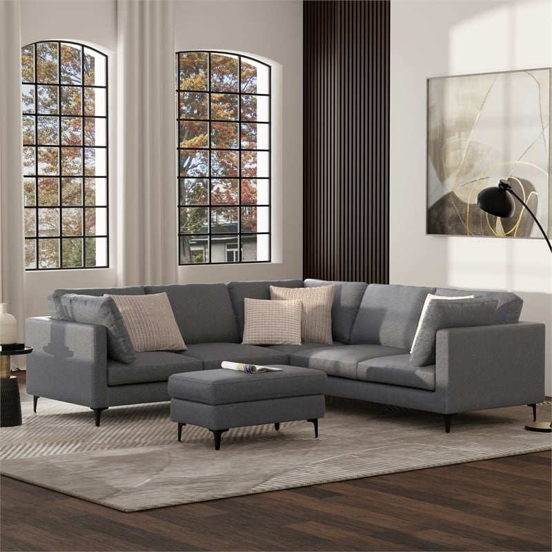Simpli Home Ava Corner Sectional in Tightly Woven Performance Fabric