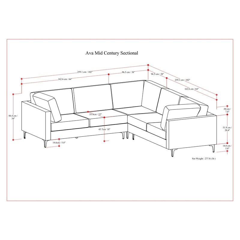 Simpli Home Ava Corner Sectional in Tightly Woven Performance Fabric