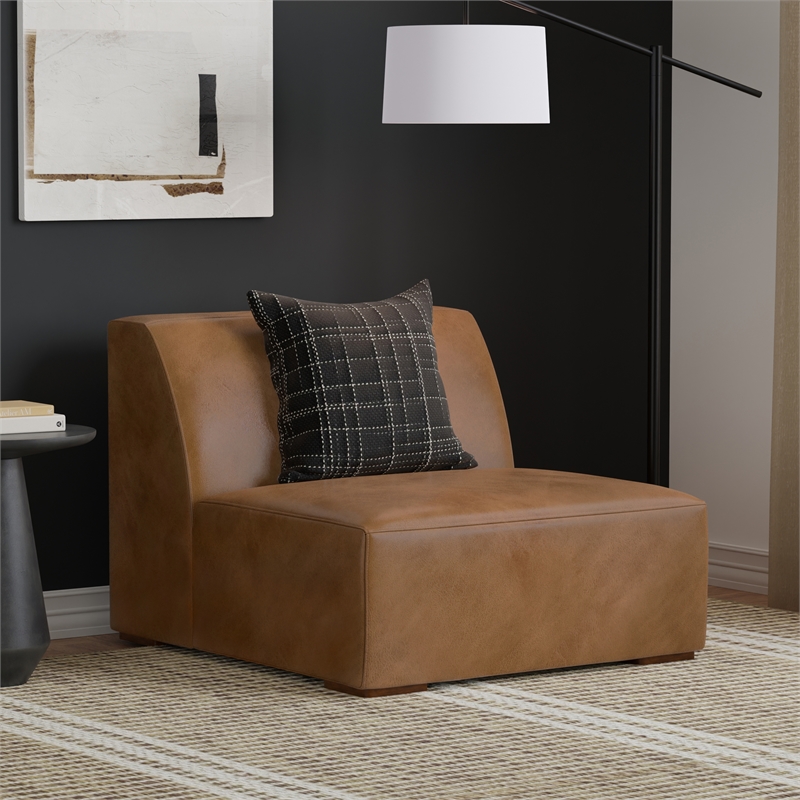 Simpli Home Rex Center Armless Sofa Module in Genuine Leather