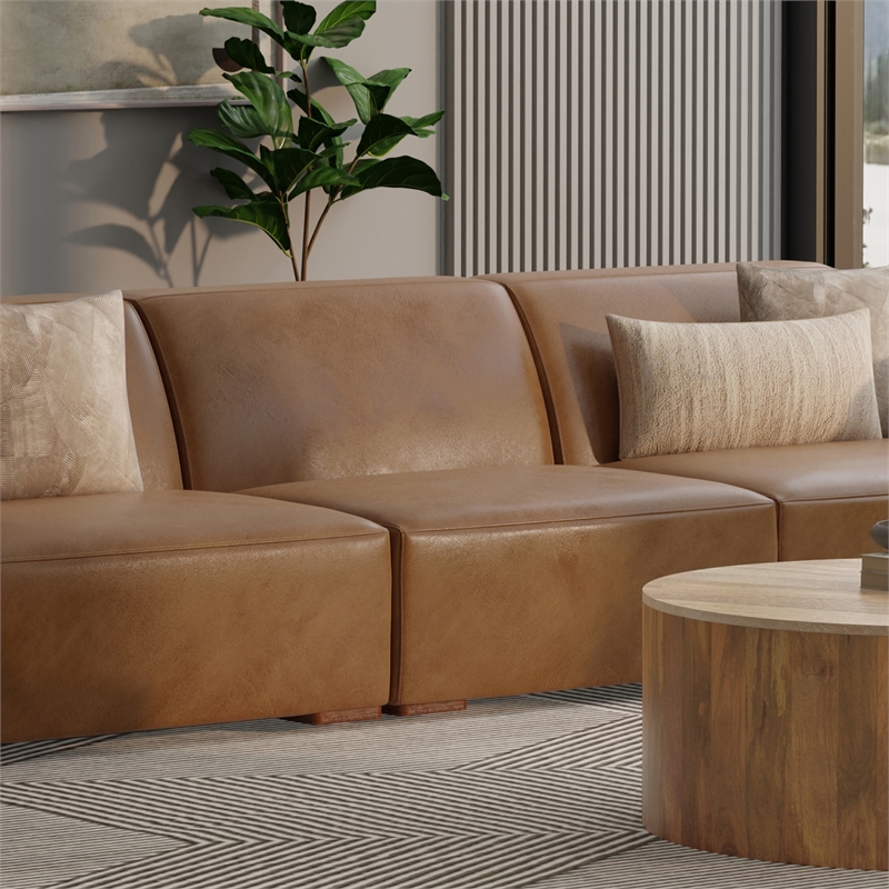 Simpli Home Rex Center Armless Sofa Module in Genuine Leather