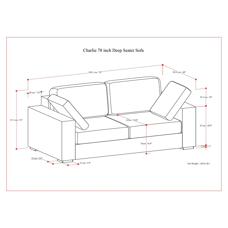 Charlie 78-inch Sofa in Tightly Woven Performance Fabric in Off white