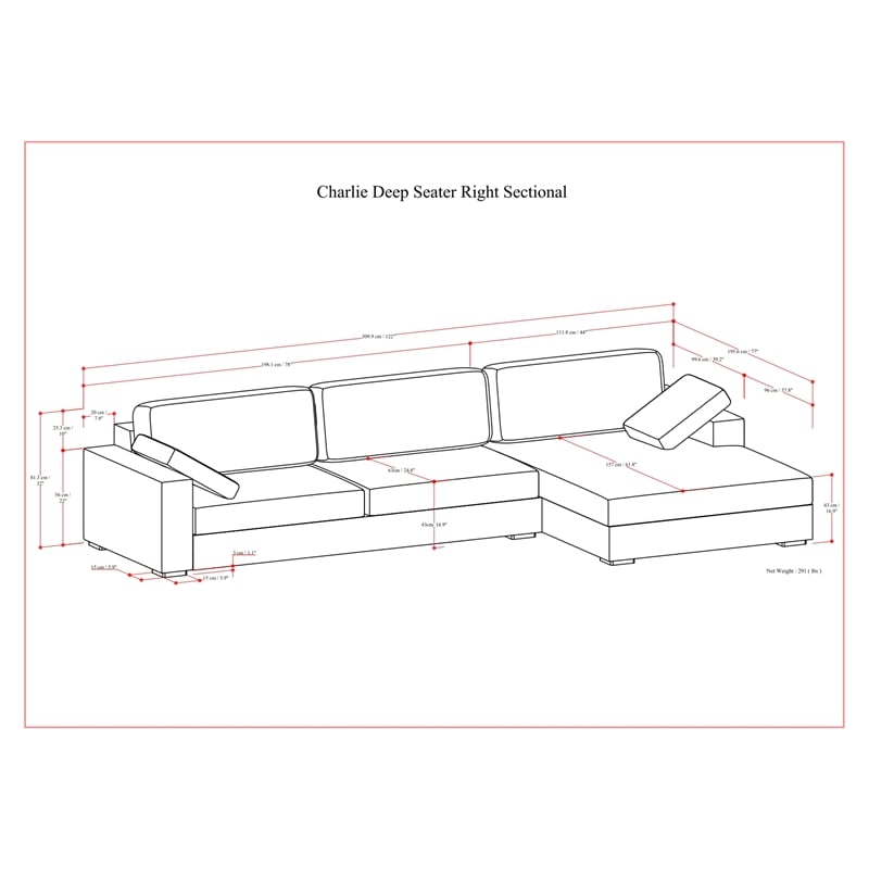 Simpli Home Charlie Right-Facing Sectional in Tightly Woven Performance Fabric