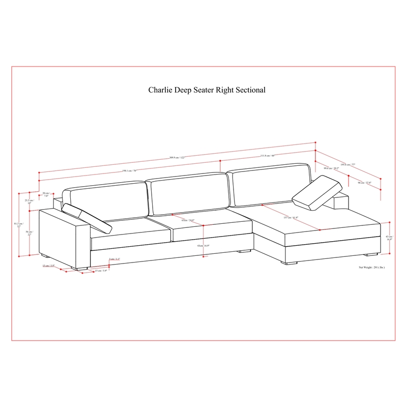 Simpli Home Charlie Right-Facing Sectional in Tightly Woven Performance Fabric