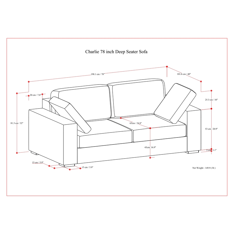 Charlie 78-inch Sofa in Tightly Woven Performance Fabric
