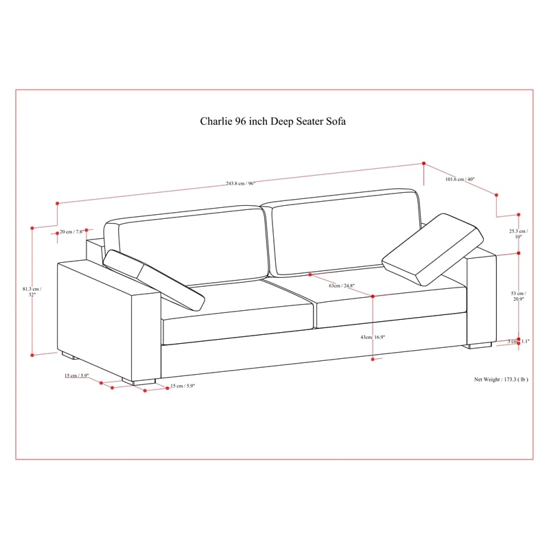 Charlie 96-inch Sofa in Tightly Woven off white Performance Fabric