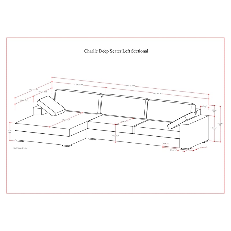 Simpli Home Charlie Left-Facing Sectional in Tightly Woven Performance Fabric