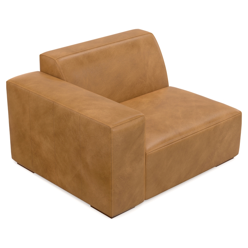 Simpli Home Rex Left-Arm Sofa Module in Genuine Leather