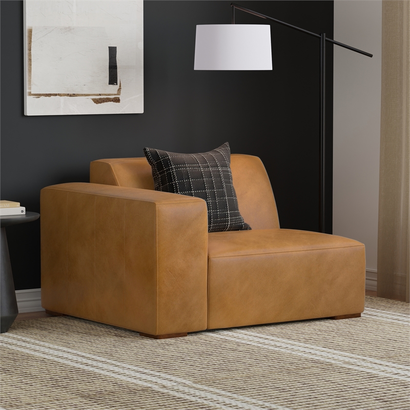 Simpli Home Rex Left-Arm Sofa Module in Genuine Leather