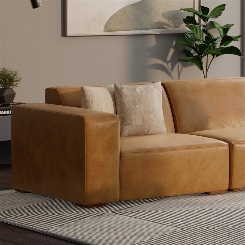 Simpli Home Rex Left-Arm Sofa Module in Genuine Leather