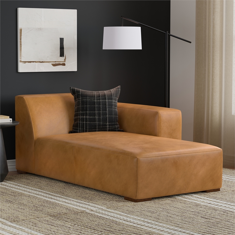 Simpli Home Rex Right Chaise Sofa Module in Genuine Leather