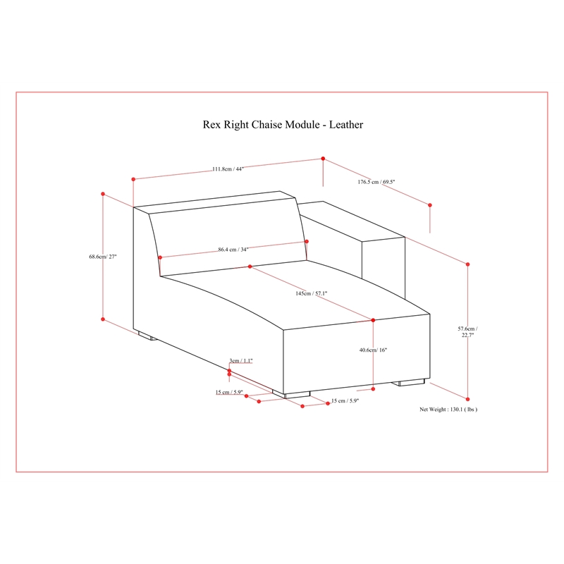 Simpli Home Rex Right Chaise Sofa Module in Genuine Leather