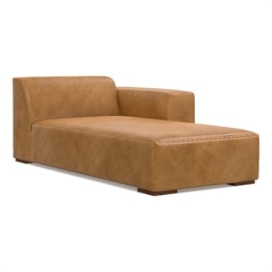 Simpli Home Rex Right Chaise Sofa Module in Genuine Leather