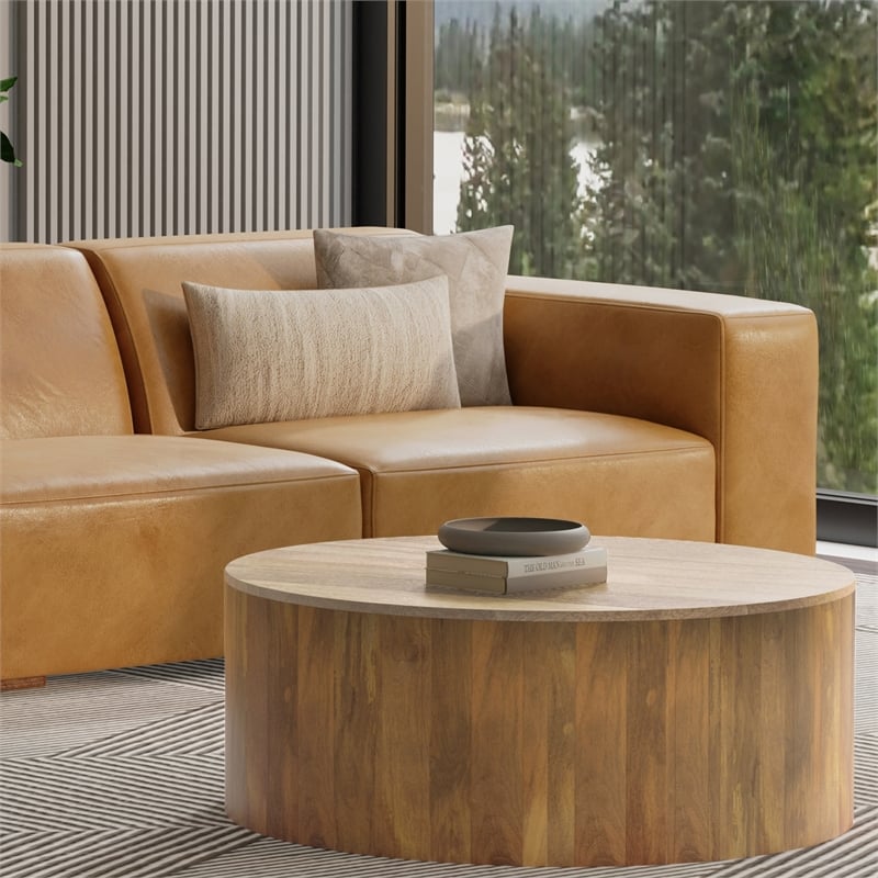 Simpli Home Rex Right-Arm Sofa Module in Genuine Leather