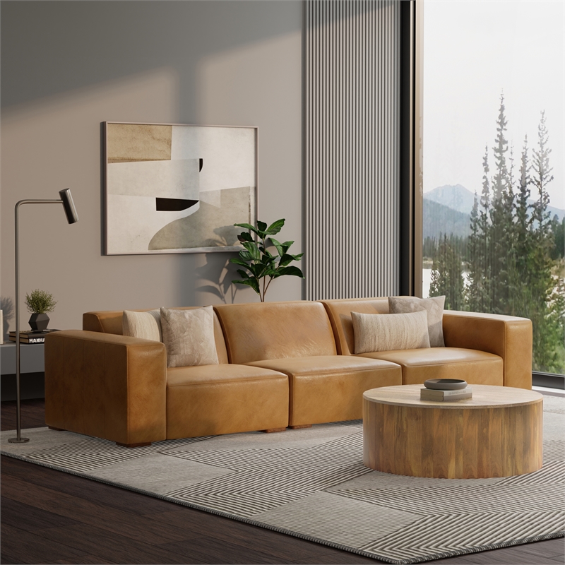 Simpli Home Rex Right-Arm Sofa Module in Genuine Leather