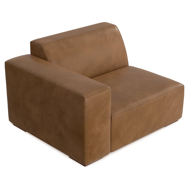 Simpli Home Rex Left-Arm Sofa Module in Genuine Leather