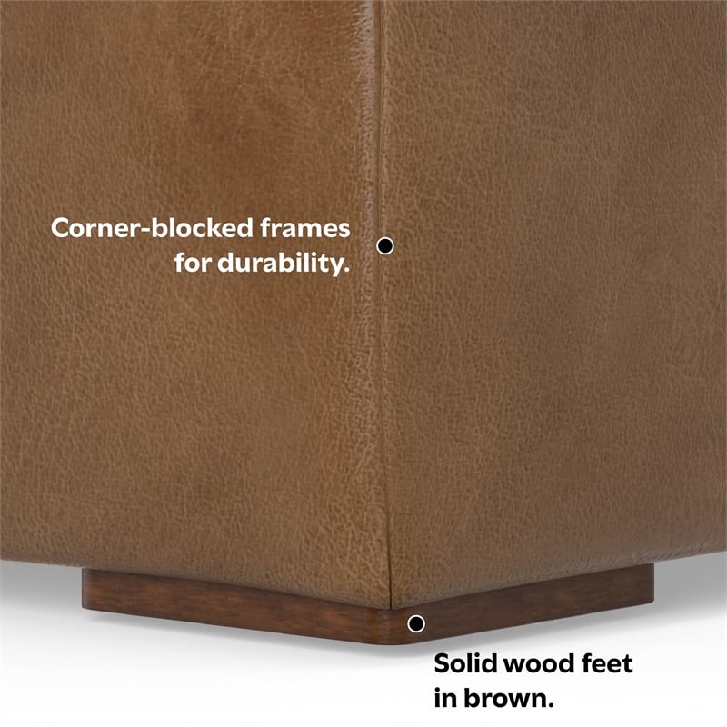 Simpli Home Rex Left-Arm Sofa Module in Genuine Leather