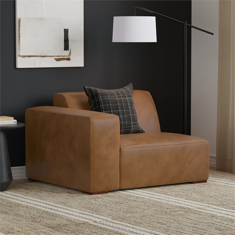 Simpli Home Rex Left-Arm Sofa Module in Genuine Leather