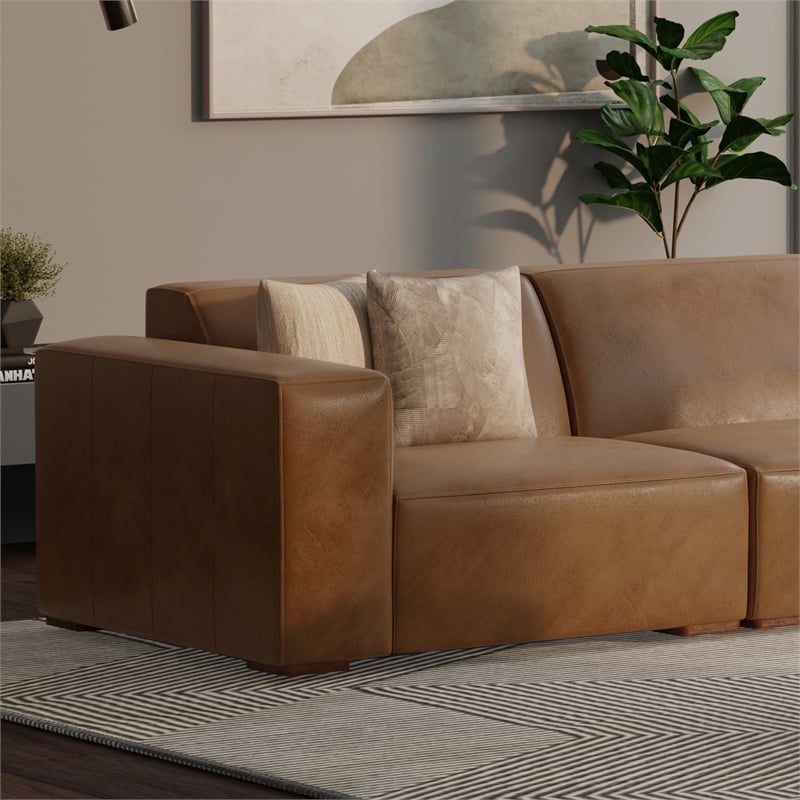 Simpli Home Rex Left-Arm Sofa Module in Genuine Leather
