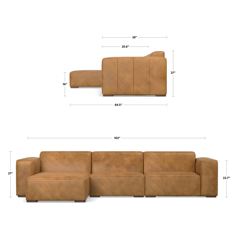 Rex Left-Facing Modular Sectional Sofa in Genuine Leather