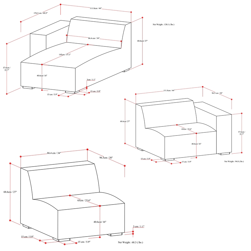 Rex Left-Facing Modular Sectional Sofa in Tightly Woven Performance Fabric