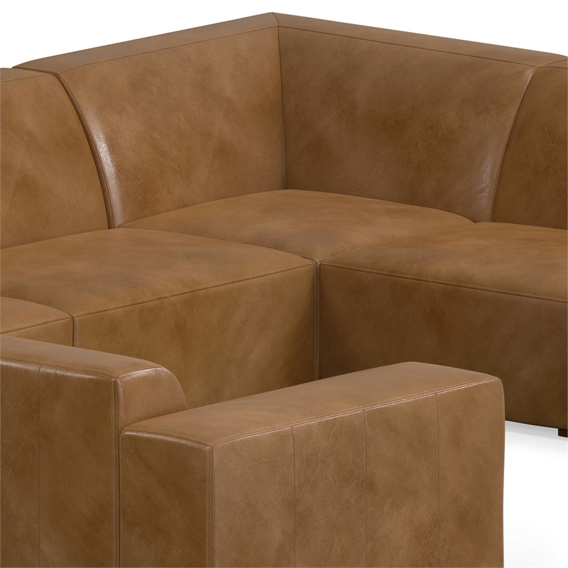 Simpli Home Rex U-Shaped Modular Sectional Sofa in Genuine Leather