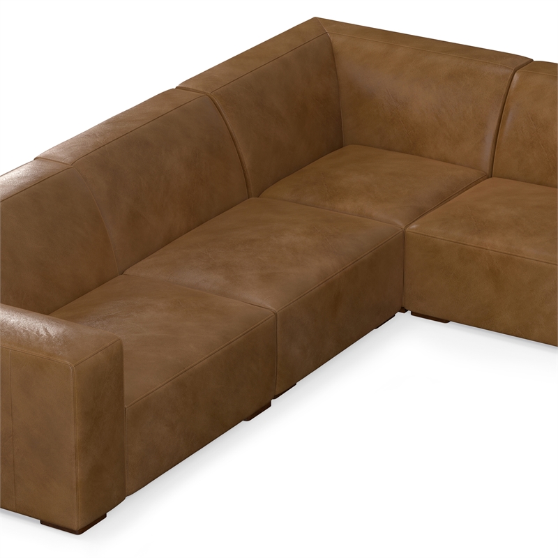 Simpli Home Rex U-Shaped Modular Sectional Sofa in Genuine Leather