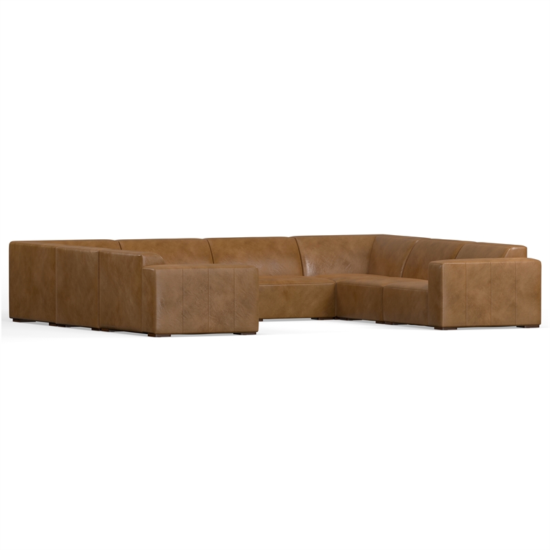 Simpli Home Rex U-Shaped Modular Sectional Sofa in Genuine Leather