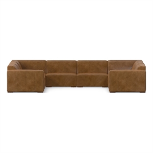 Simpli Home Rex U-Shaped Modular Sectional Sofa in Genuine Leather