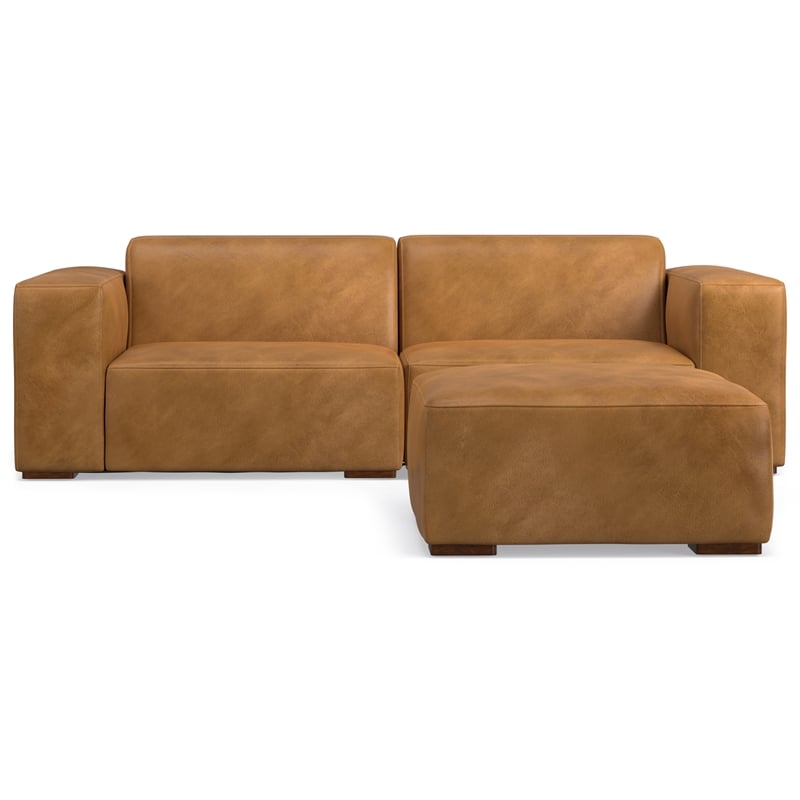 Rex 2-Seater Modular Sofa and Ottoman Set in Genuine Leather