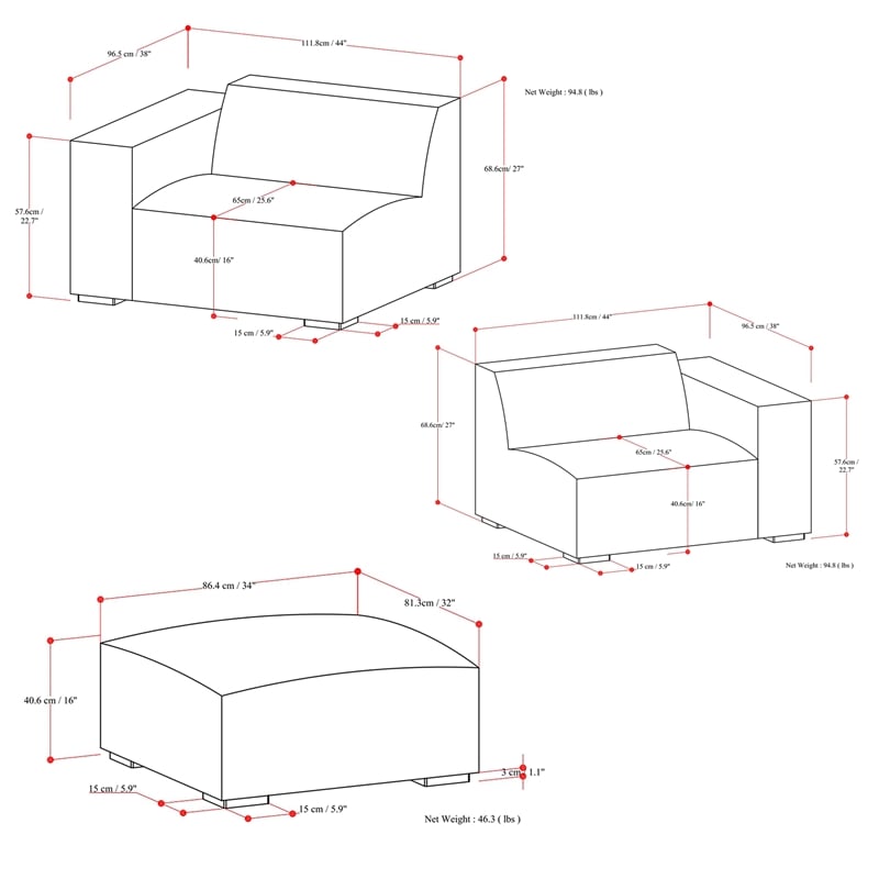 Rex 2-Seater Modular Sofa and Ottoman Set in Genuine Leather
