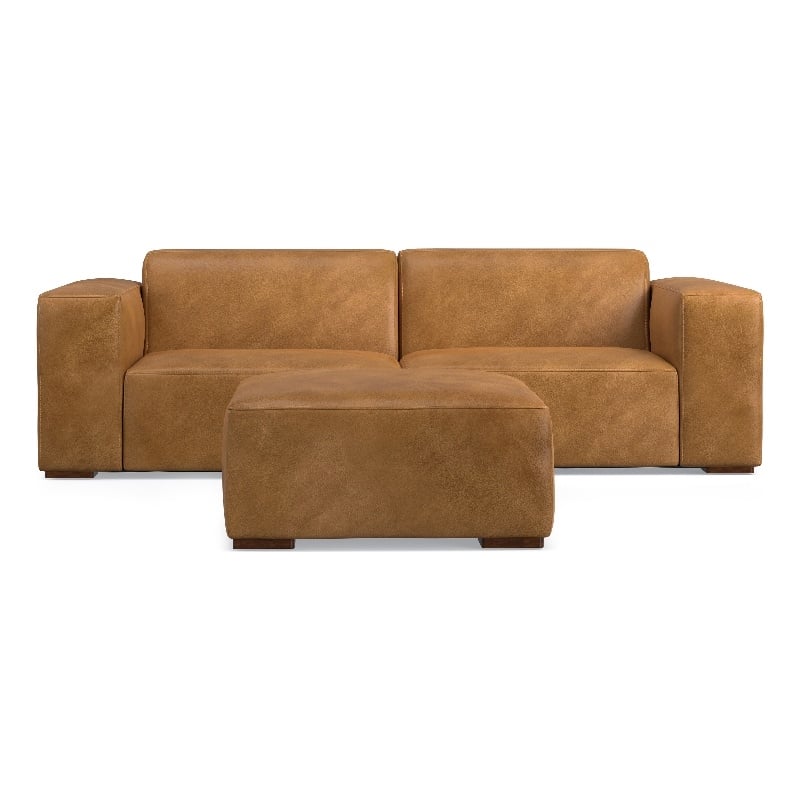 Rex 2-Seater Modular Sofa and Ottoman Set in Genuine Leather