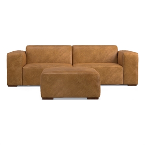 Rex 2-Seater Modular Sofa and Ottoman Set in Genuine Leather