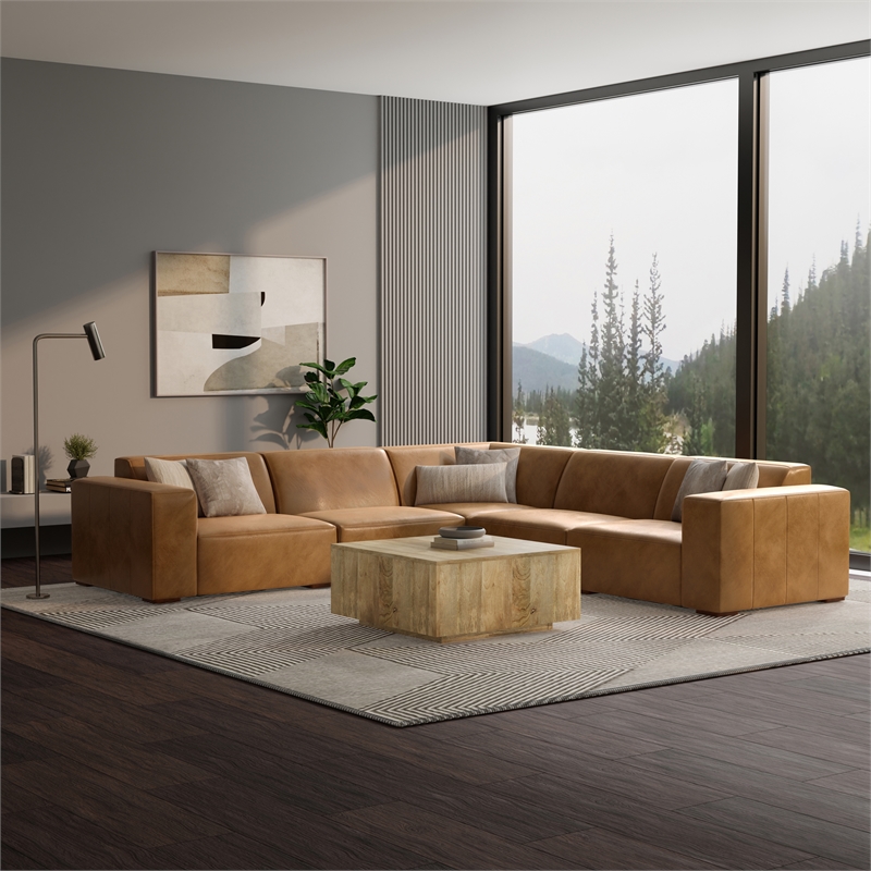 Simpli Home Rex Corner Sectional Modular Sofa in Genuine Leather