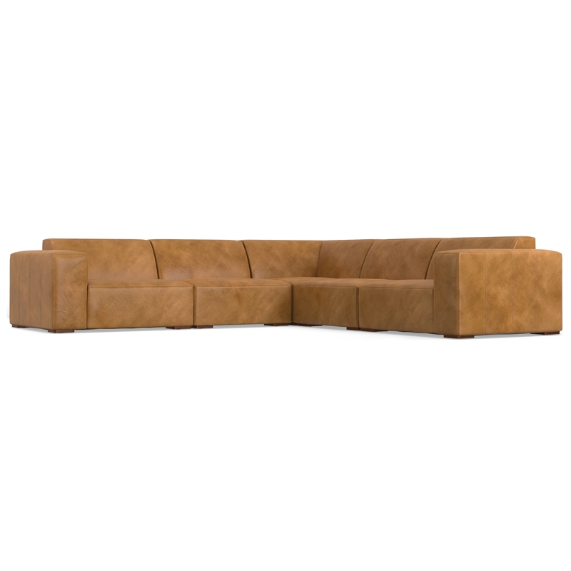 Simpli Home Rex Corner Sectional Modular Sofa in Genuine Leather