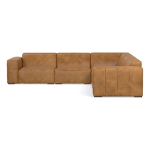 Simpli Home Rex Corner Sectional Modular Sofa in Genuine Leather