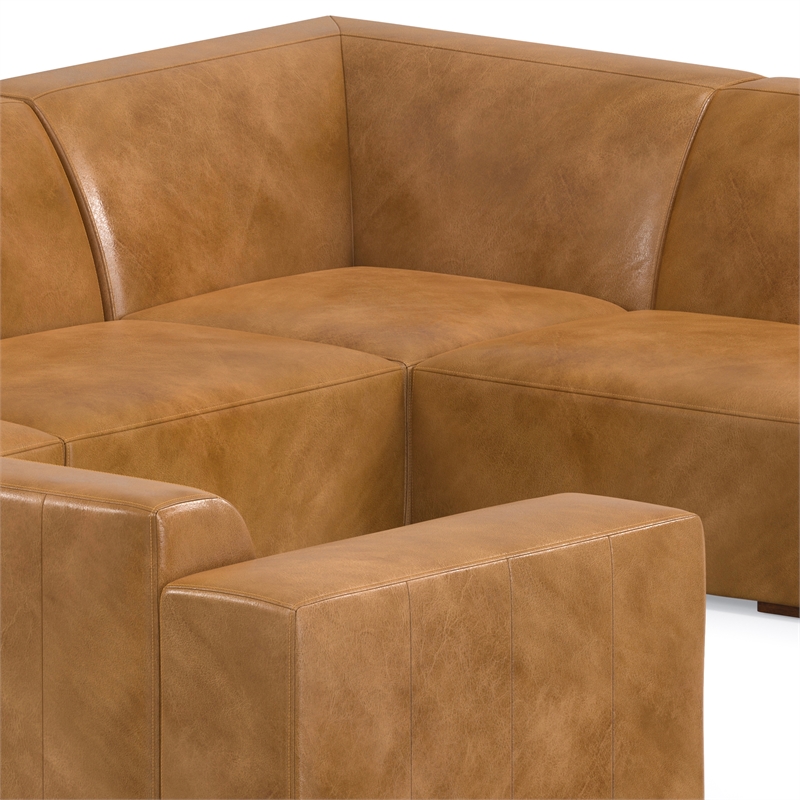 Simpli Home Rex U-Shaped Modular Sectional Sofa in Genuine Leather