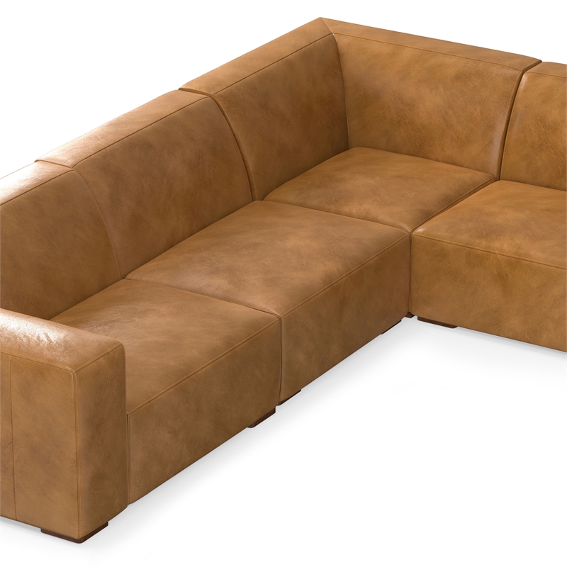 Simpli Home Rex U-Shaped Modular Sectional Sofa in Genuine Leather