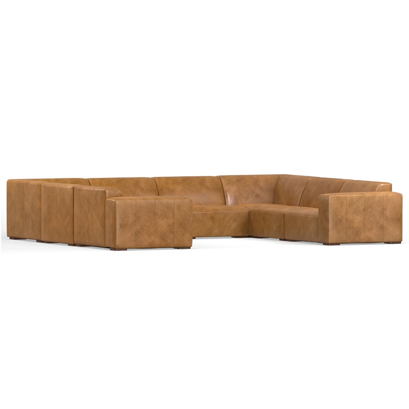 Simpli Home Rex U-Shaped Modular Sectional Sofa in Genuine Leather