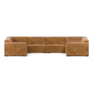 Simpli Home Rex U-Shaped Modular Sectional Sofa in Genuine Leather