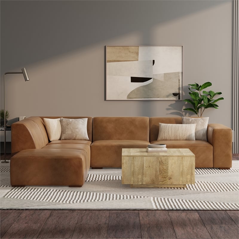 Rex Left Corner Sectional Modular Sofa with Ottoman in Genuine Leather