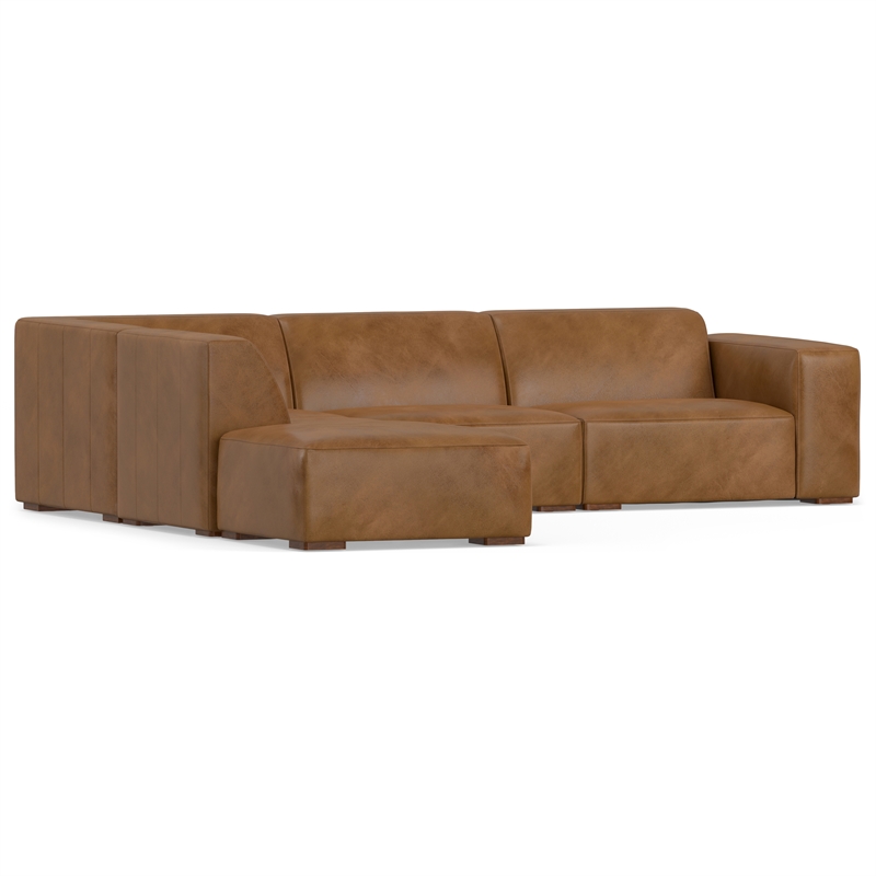 Rex Left Corner Sectional Modular Sofa with Ottoman in Genuine Leather