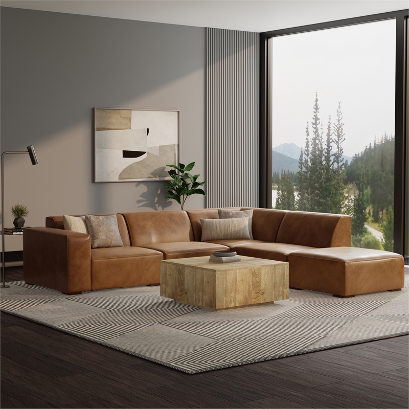 Rex Right Corner Sectional Modular Sofa with Ottoman in Genuine Leather