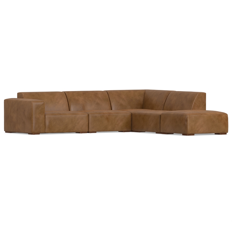 Rex Right Corner Sectional Modular Sofa with Ottoman in Genuine Leather