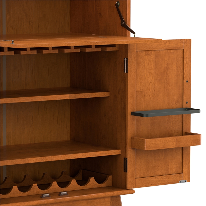 Draper SOLID HARDWOOD Mid Century Modern 32 inch Wide Bar Cabinet in Teak Brown