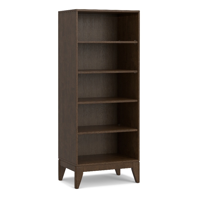 Harper SOLID HARDWOOD 66x 24 inch Modern 5 Shelf Bookcase in Walnut Brown